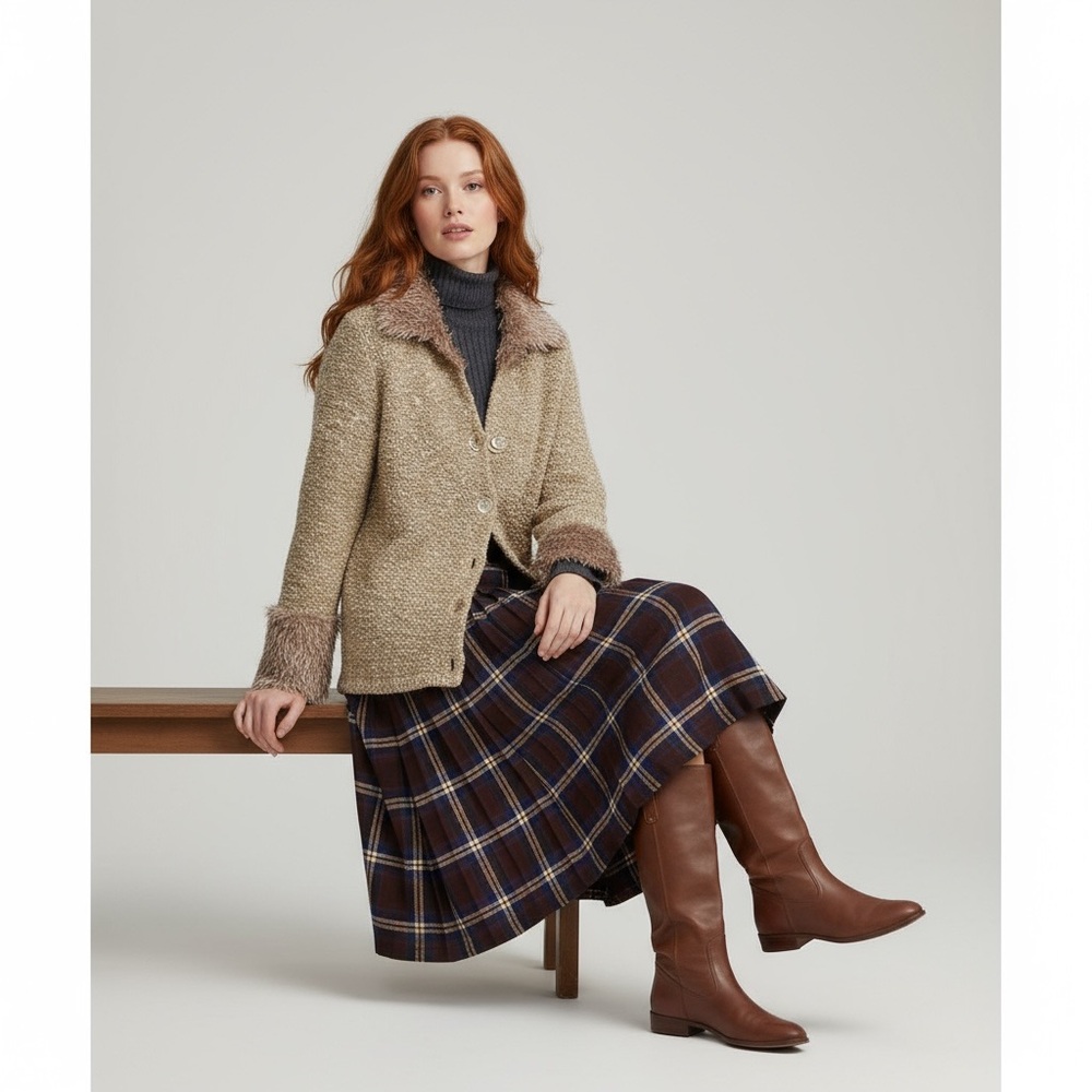 Rainbow Nubby Faux Fur Cardigan Neutral Size L